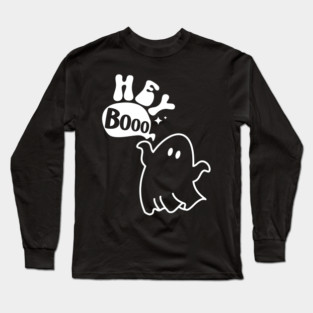 Hey Booo Cute Halloween Ghost Long Sleeve T-Shirt