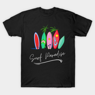 Surf Paradise Surfing Colorful Surf Palm Tree For Surfers T-Shirt