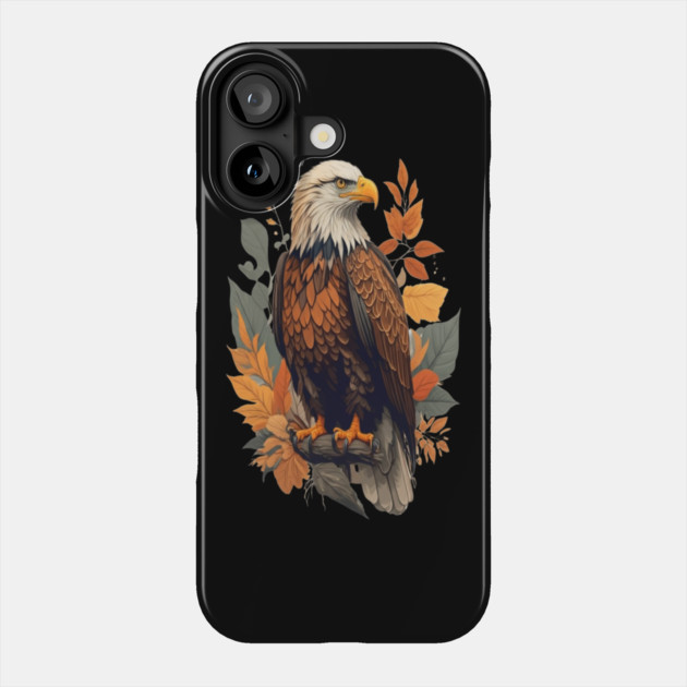 Bald Eagle with Autumn Leaves Patriotic Nature Art Phone Case by BirdsnStuff