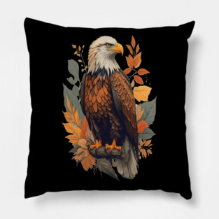 Bald Eagle with Autumn Leaves Patriotic Nature Art Pillow