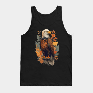 Bald Eagle with Autumn Leaves Patriotic Nature Art Tank Top