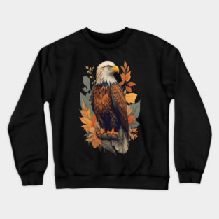 Bald Eagle with Autumn Leaves Patriotic Nature Art Crewneck Sweatshirt
