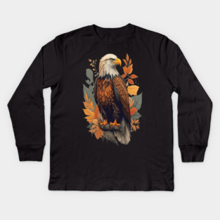 Bald Eagle with Autumn Leaves Patriotic Nature Art Kids Long Sleeve T-Shirt