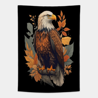 Bald Eagle with Autumn Leaves Patriotic Nature Art Tapestry