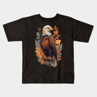 Bald Eagle with Autumn Leaves Patriotic Nature Art Kids T-Shirt