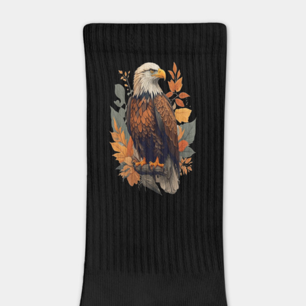Bald Eagle with Autumn Leaves Patriotic Nature Art by BirdsnStuff