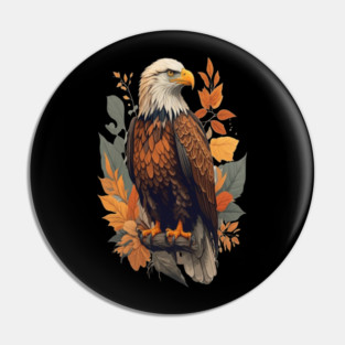 Bald Eagle with Autumn Leaves Patriotic Nature Art Pin