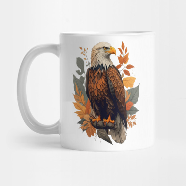 Bald Eagle with Autumn Leaves Patriotic Nature Art by BirdsnStuff