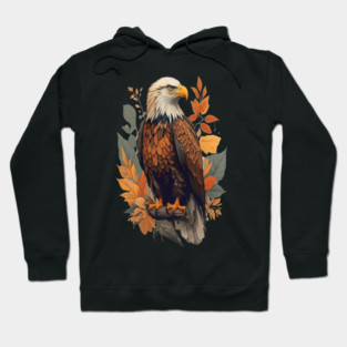 Bald Eagle with Autumn Leaves Patriotic Nature Art Hoodie