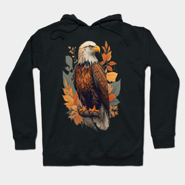 Bald Eagle with Autumn Leaves Patriotic Nature Art Hoodie by BirdsnStuff