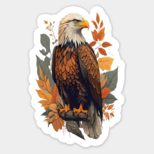 Bald Eagle with Autumn Leaves Patriotic Nature Art Sticker