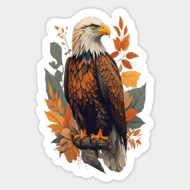 Bald Eagle with Autumn Leaves Patriotic Nature Art Magnet by BirdsnStuff
