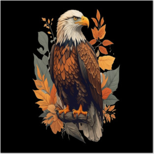 Bald Eagle with Autumn Leaves Patriotic Nature Art Posters and Art