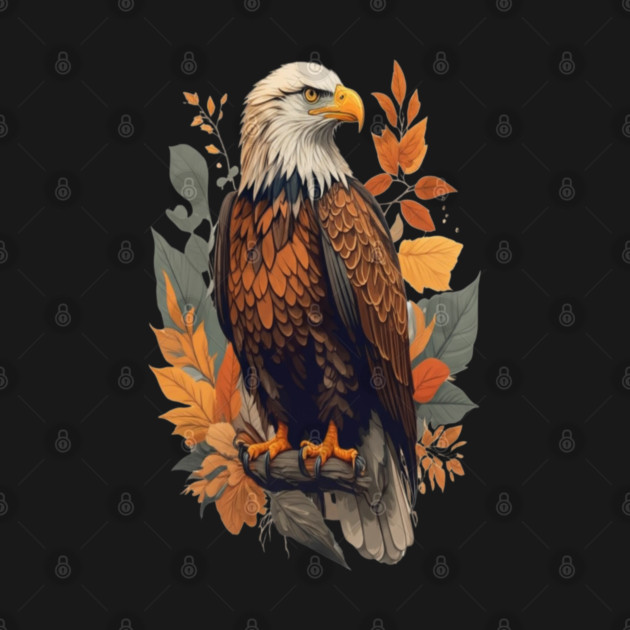 Bald Eagle with Autumn Leaves Patriotic Nature Art by BirdsnStuff