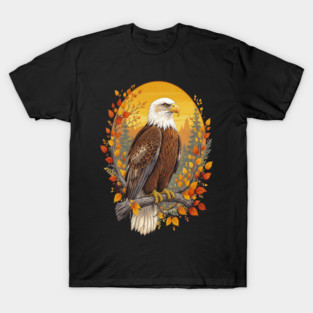 Bald Eagle with Autumn Sunset and Forest Background T-Shirt