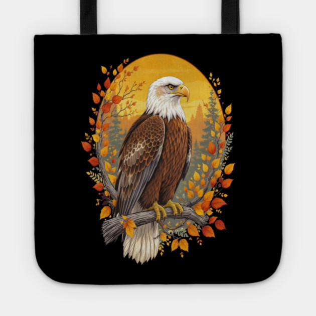 Bald Eagle with Autumn Sunset and Forest Background Tote by BirdsnStuff