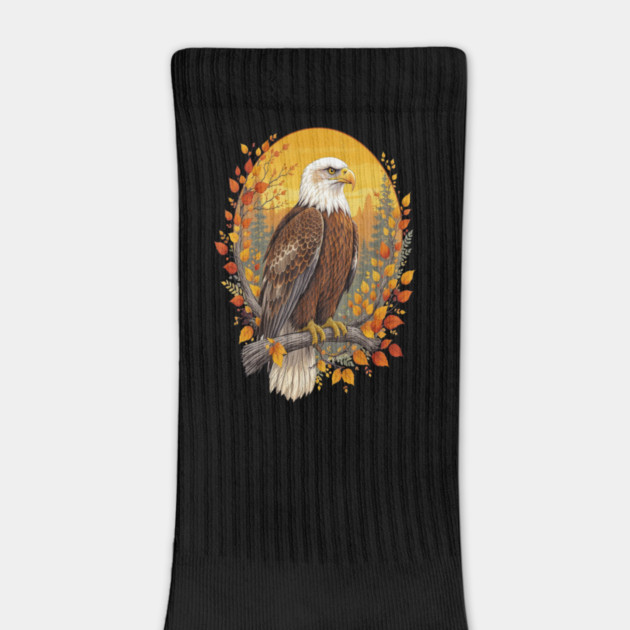 Bald Eagle with Autumn Sunset and Forest Background by BirdsnStuff