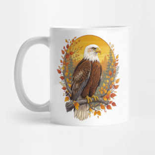 Bald Eagle with Autumn Sunset and Forest Background Mug