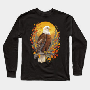 Bald Eagle with Autumn Sunset and Forest Background Long Sleeve T-Shirt