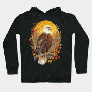 Bald Eagle with Autumn Sunset and Forest Background Hoodie
