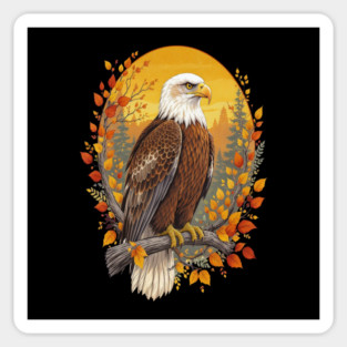 Bald Eagle with Autumn Sunset and Forest Background Magnet