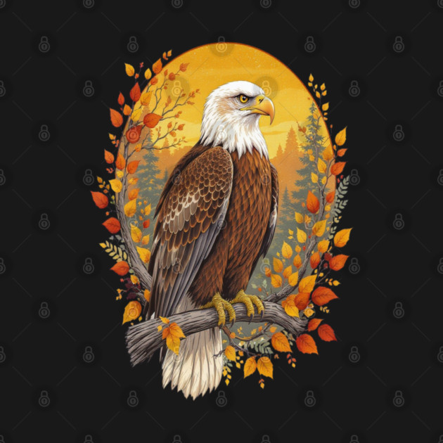 Bald Eagle with Autumn Sunset and Forest Background by BirdsnStuff