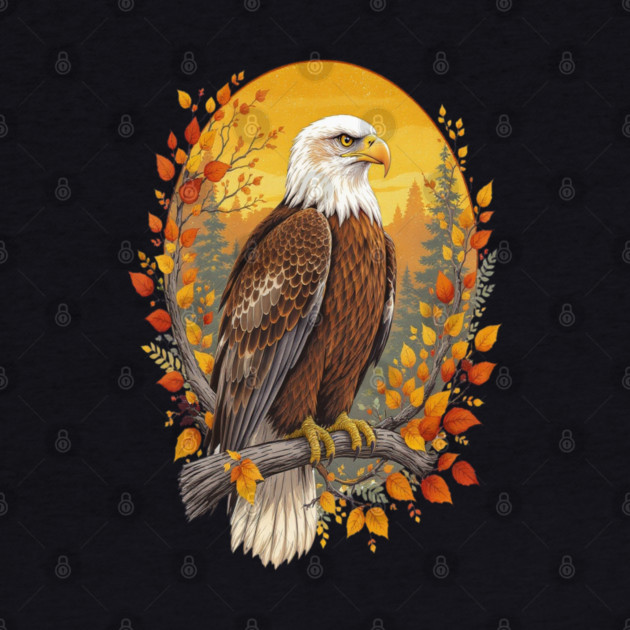 Bald Eagle with Autumn Sunset and Forest Background by BirdsnStuff