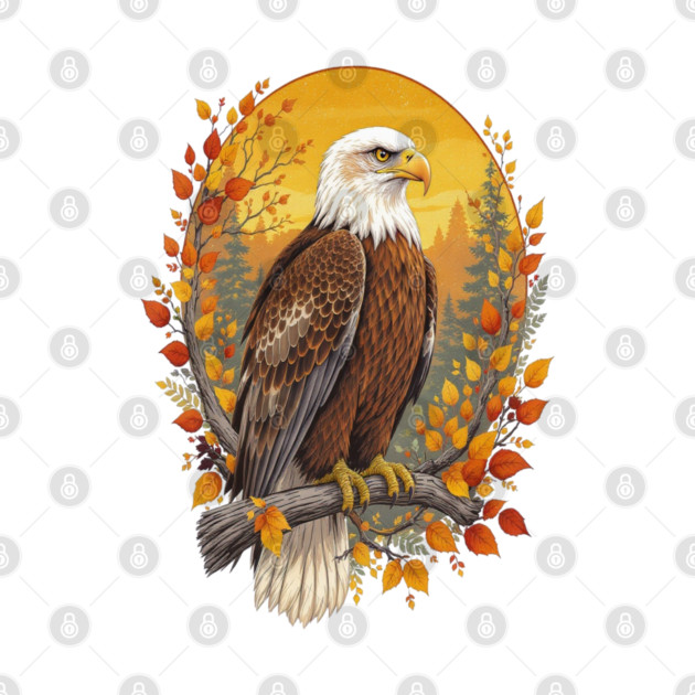 Bald Eagle with Autumn Sunset and Forest Background by BirdsnStuff