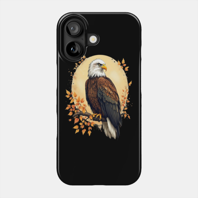 Bald Eagle with Autumn Branch and Golden Circle Art Phone Case by BirdsnStuff