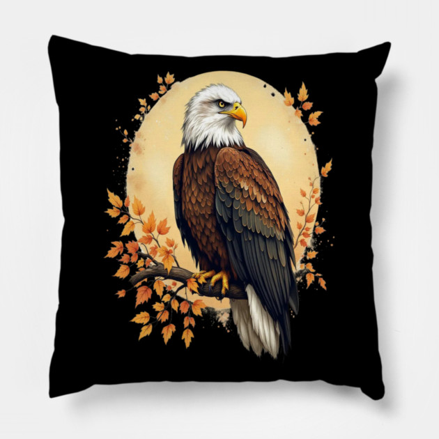 Bald Eagle with Autumn Branch and Golden Circle Art Pillow by BirdsnStuff