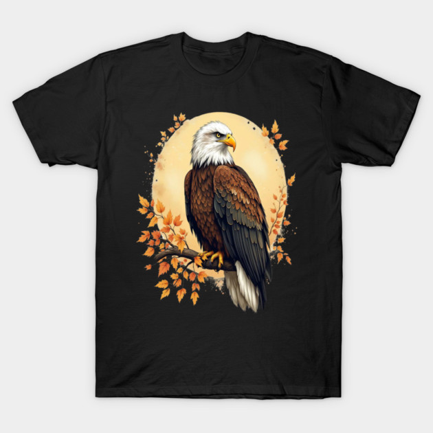 Bald Eagle with Autumn Branch and Golden Circle Art T-Shirt by BirdsnStuff