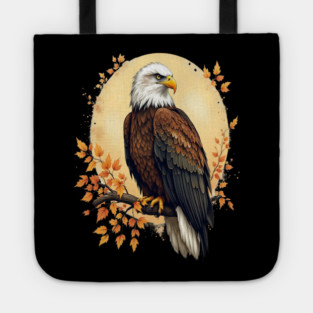 Bald Eagle with Autumn Branch and Golden Circle Art Tote