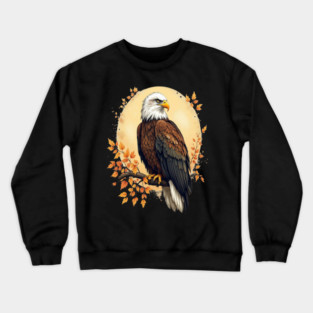Bald Eagle with Autumn Branch and Golden Circle Art Crewneck Sweatshirt