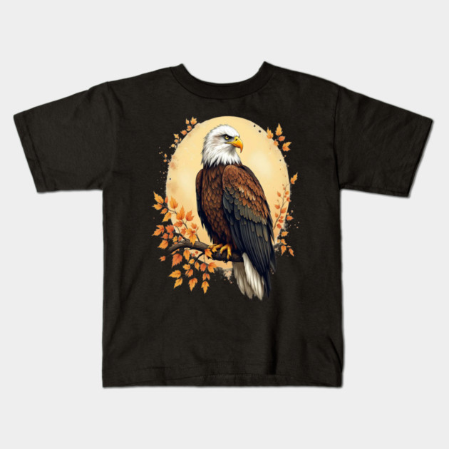 Bald Eagle with Autumn Branch and Golden Circle Art Kids T-Shirt by BirdsnStuff