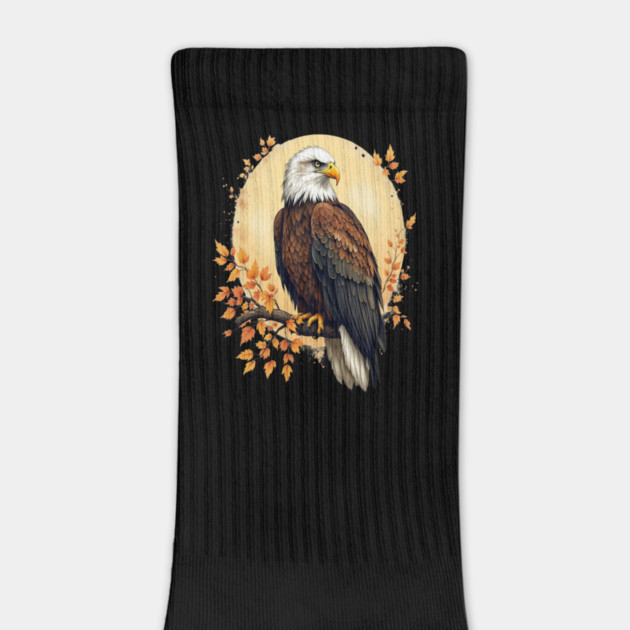 Bald Eagle with Autumn Branch and Golden Circle Art by BirdsnStuff