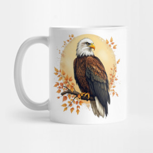 Bald Eagle with Autumn Branch and Golden Circle Art Mug
