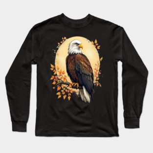 Bald Eagle with Autumn Branch and Golden Circle Art Long Sleeve T-Shirt