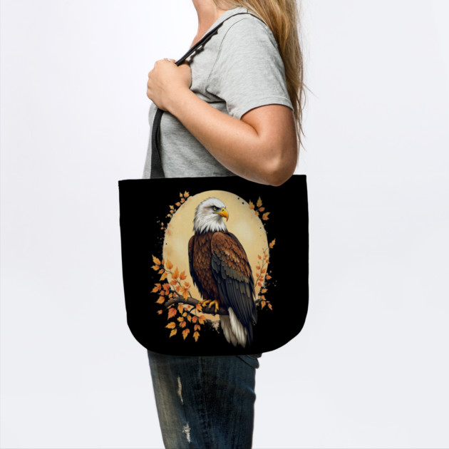 Bald Eagle with Autumn Branch and Golden Circle Art by BirdsnStuff