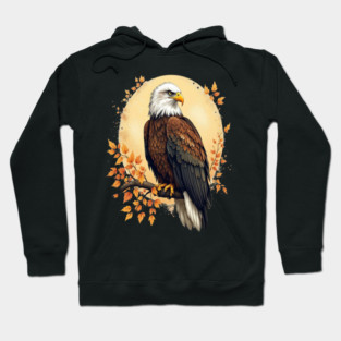 Bald Eagle with Autumn Branch and Golden Circle Art Hoodie