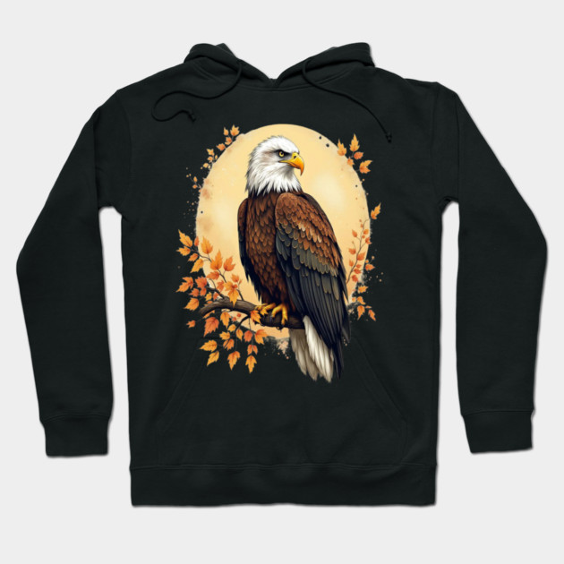 Bald Eagle with Autumn Branch and Golden Circle Art Hoodie by BirdsnStuff