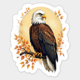 Bald Eagle with Autumn Branch and Golden Circle Art Sticker