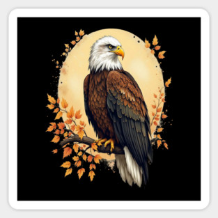 Bald Eagle with Autumn Branch and Golden Circle Art Magnet