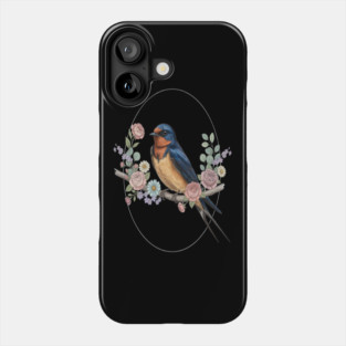 Barn Swallow with Floral Wreath Vintage Artwork Phone Case