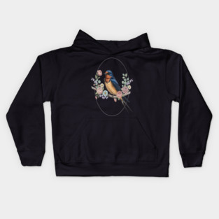 Barn Swallow with Floral Wreath Vintage Artwork Kids Hoodie