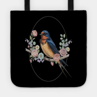Barn Swallow with Floral Wreath Vintage Artwork Tote