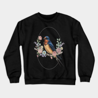 Barn Swallow with Floral Wreath Vintage Artwork Crewneck Sweatshirt