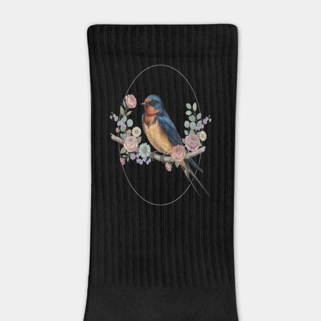 Barn Swallow with Floral Wreath Vintage Artwork by BirdsnStuff