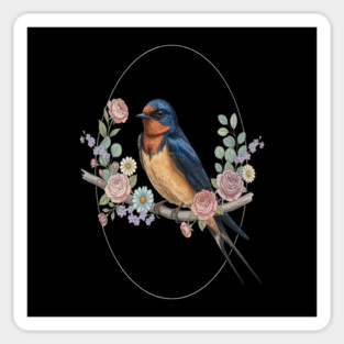 Barn Swallow with Floral Wreath Vintage Artwork Magnet
