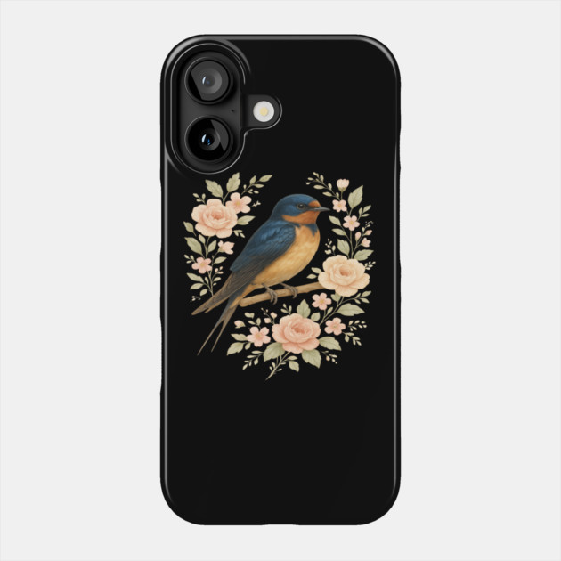 Barn Swallow Bird with Vintage Floral Artwork Phone Case by BirdsnStuff