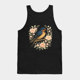 Barn Swallow Bird with Vintage Floral Artwork Tank Top